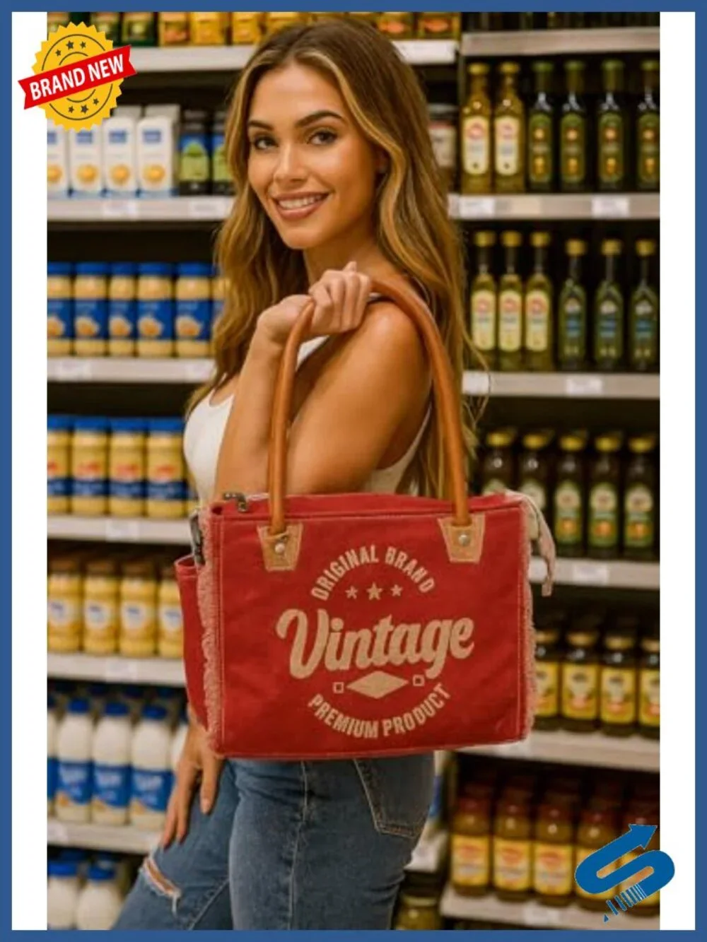 Premium Canvas Tote Bag with Genuine Leather Handles, Laptop Compartment,